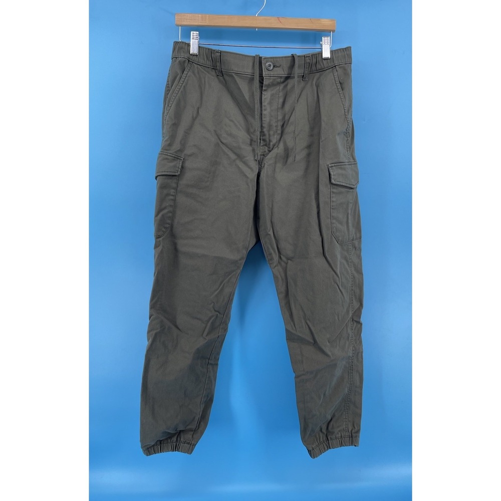 Uniqlo Mens Cargo Jogger‎ Pants Olive Gray Size L Stretch Cotton